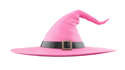 Pink witch hat floating on transparent background for halloween party