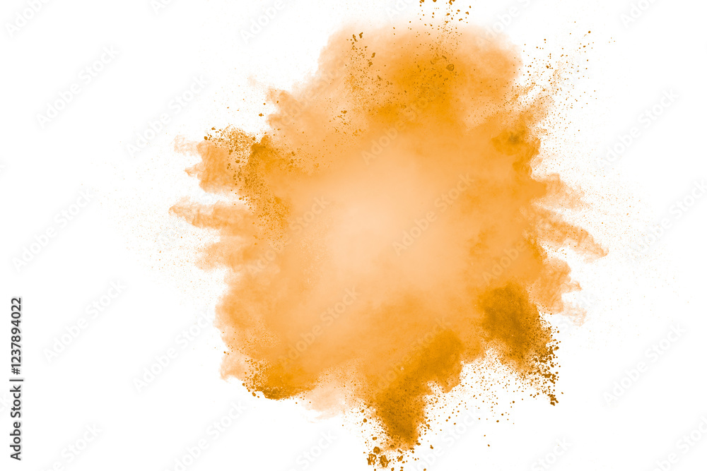 Poster orange cloud of dust is floating in the air. the dust is scattered in all directions, creating a sen
