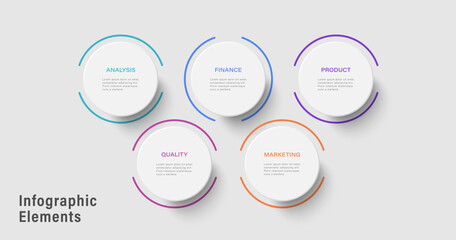 Round elements vector infographic design template with 5 steps or options
