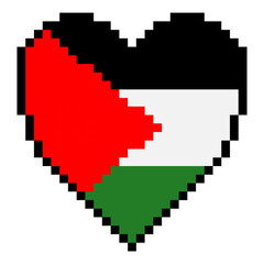 Fototapeta premium Palestine flag with heart shape in pixel art style
