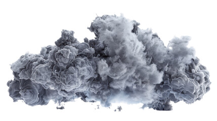 Gray smoke cloud spreading on transparent background