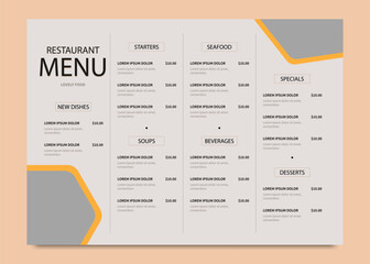 Modern fast food menu design template for restaurant and café on dark chalkboard. food trifold menu brochure