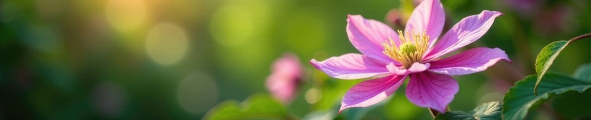 Obraz premium Petals of the clematis flower gently swaying in soft breeze, garden scene, elegant