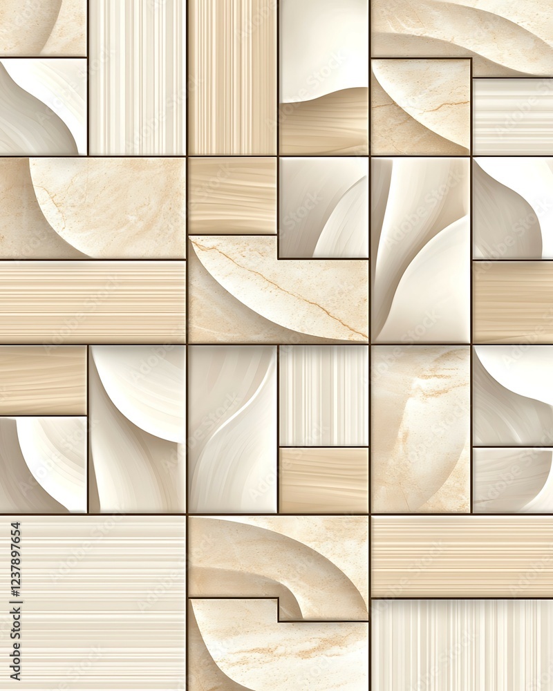 Poster abstract geometric pattern with soft curves and smooth textures in a light color palette, creating a