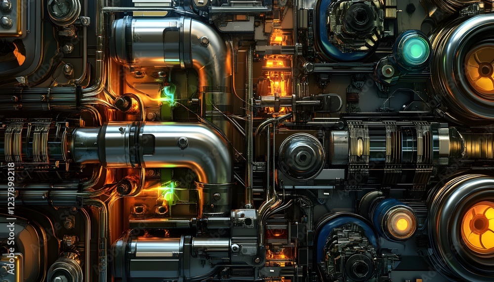 Poster intricate metallic machine system design
