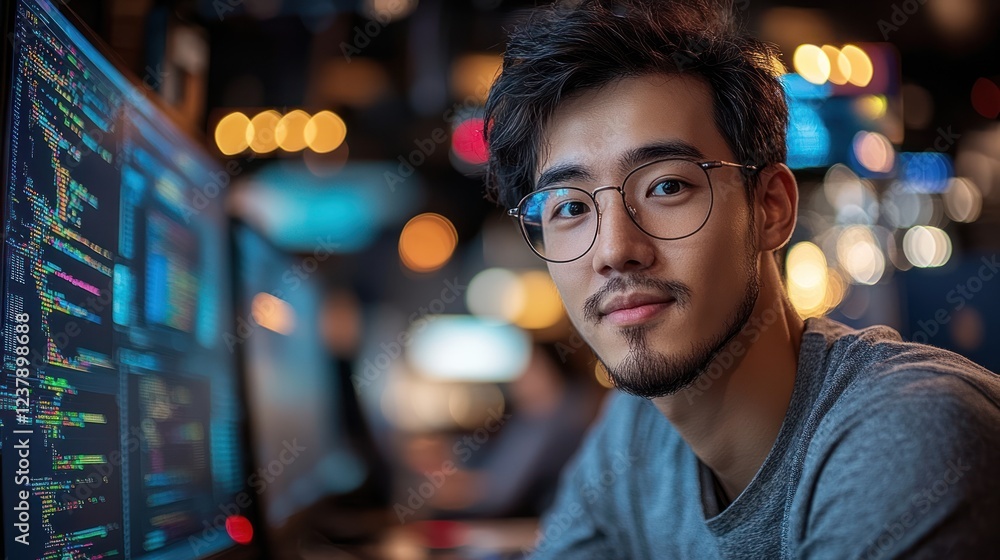 Poster portrait of a focused programmer