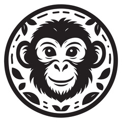 Fototapeta premium Monkey silhouette black and white vector icon
