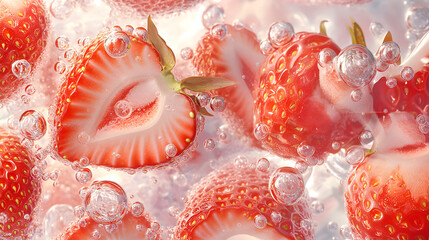 Fresh Strawberries in Sparkling Water - Vibrant and Juicy Close-Up