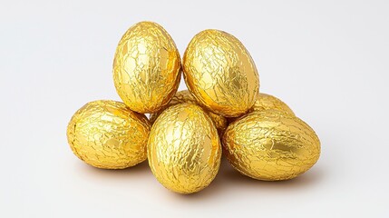 Six Gold Speckled Eggs in Pyramid Arrangement On White