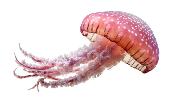 Pink jellyfish swimming with transparent background