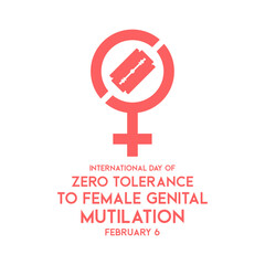 International Day of Zero Tolerance to Female Genital Mutilation. White background. February 6. Poster, banner, card, background.