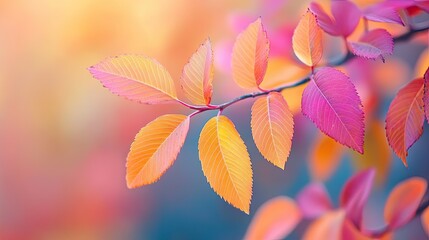 A close-up of colorful autumn leaves, with orange, yellow, and red hues.