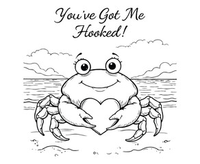 Cheerful Crab Love on the Beach coloring page