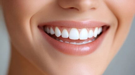 Fototapeta premium A Close-Up of a Young Woman's Radiant Smile Showcasing Bright, White Teeth and Natural Radiance in a Well-Lit Setting
