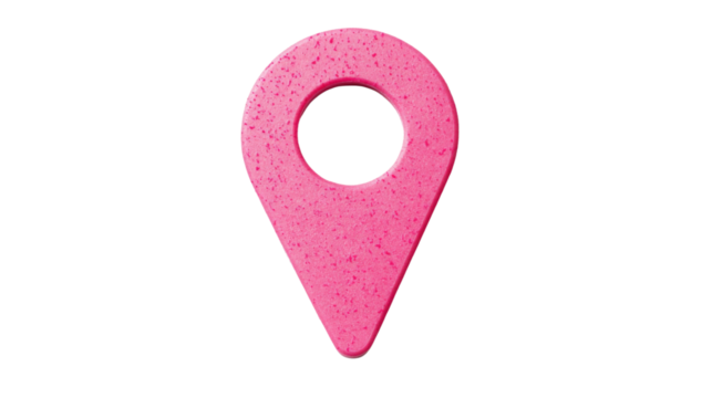 Pink location pin icon pointing on transparent background