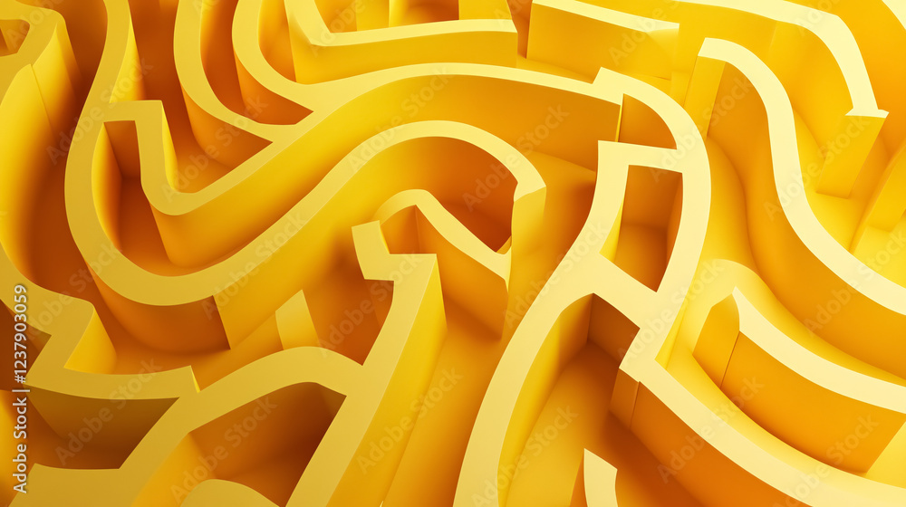 Poster abstract colorful yellow background with a folded paper effect resembling a maze.
