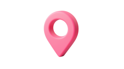 Pink 3d location pin icon showing a specific place on transparent background