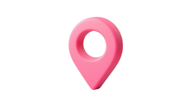 Pink 3d location pin icon showing a specific place on transparent background