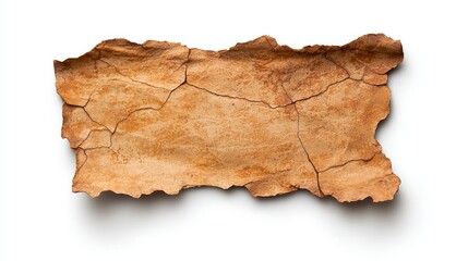 Textured Tan Brown Torn Paper Piece On White Background
