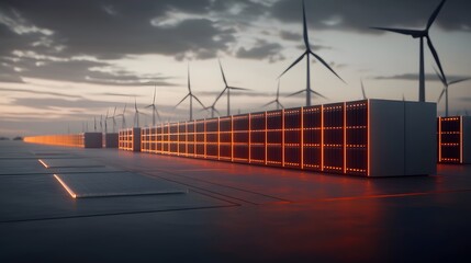 Futuristic Concept for Advanced Battery Storage Systems with Wind Turbines in a Modern Energy Landscape