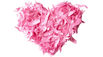 Pink heart made of shredded paper on transparent background