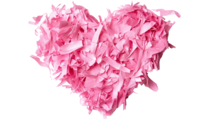 Pink heart made of shredded paper on transparent background