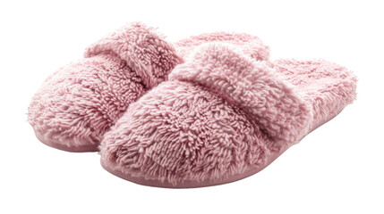 Fototapeta premium Pair of pink fluffy slippers isolated on transparent background