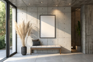 Chic Entryway with Concrete Wall and Minimalist Bench