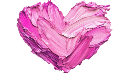 Pink and purple brushstrokes creating heart shape on transparent background