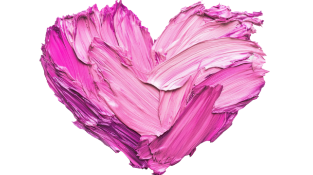 Pink and purple brushstrokes creating heart shape on transparent background
