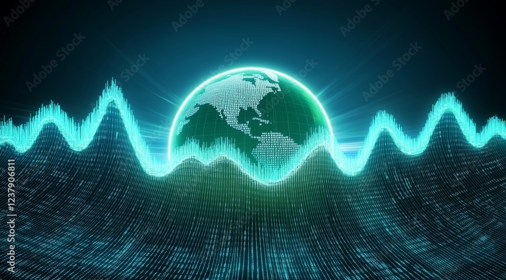 Poster digital globe with green binary code