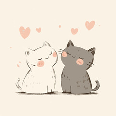 Cute illustrated cats group vector. Shelter worker feeding a group of cats care compassion.  There are many different colored cats that are grouped together Art & Illustration