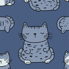 Cute illustrated cats group vector. Shelter worker feeding a group of cats care compassion.  There are many different colored cats that are grouped together Art & Illustration