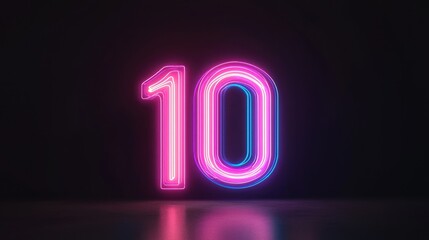 Glowing Neon Number Ten on Dark Background