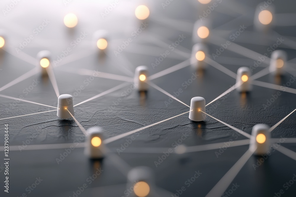 Poster network connectivity visualization with wireless device symbols illuminating connections