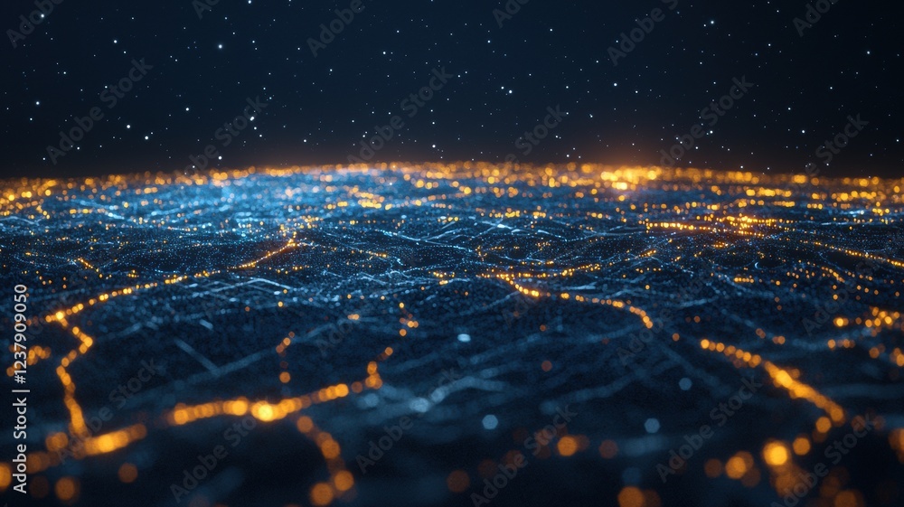 Poster global digital infrastructure visualized with flowing lights and connections