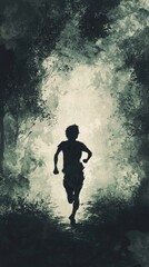 Fototapeta premium a person running away from nothing - dark watercolor painting