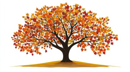 Naklejka premium A tree with branches full of colorful leaves turning orange and red in the fall.