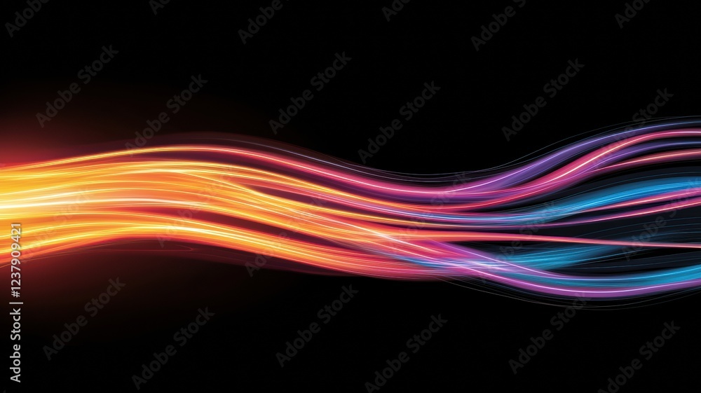 Poster colorful beams of light illustrating data streams in a dynamic visual display