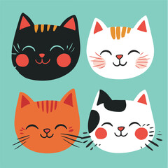 Cute illustrated cats group vector. Shelter worker feeding a group of cats care compassion.  There are many different colored cats that are grouped together Art & Illustration