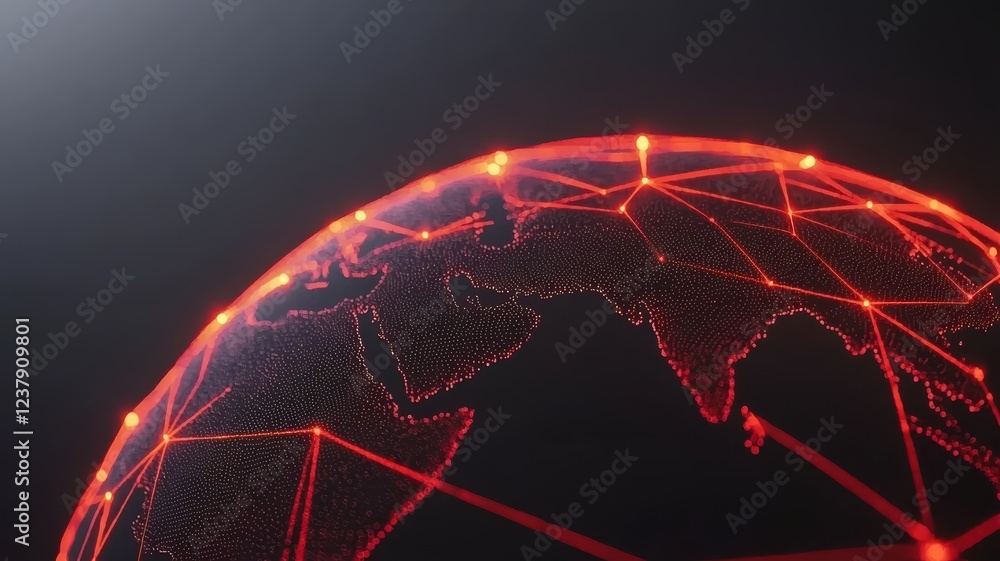 Poster digital network connectivity with rotating cyber grid and geometric patterns