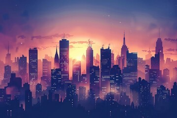 Obraz premium Vintage Ink Illustration of City Skyline at Dusk