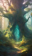 Mystical Forest with Ancient Tree