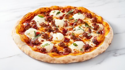 Delicious pizza topped with rich tomato sauce, melted mozzarella, and flavorful cheddar cheese.