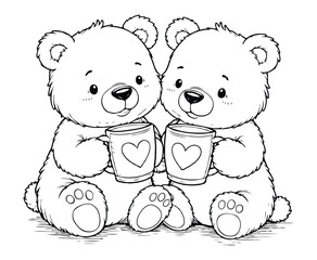 Cozy Bears Sharing Hot Cocoa coloring page