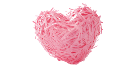 Pink heart made of shredded paper on transparent background