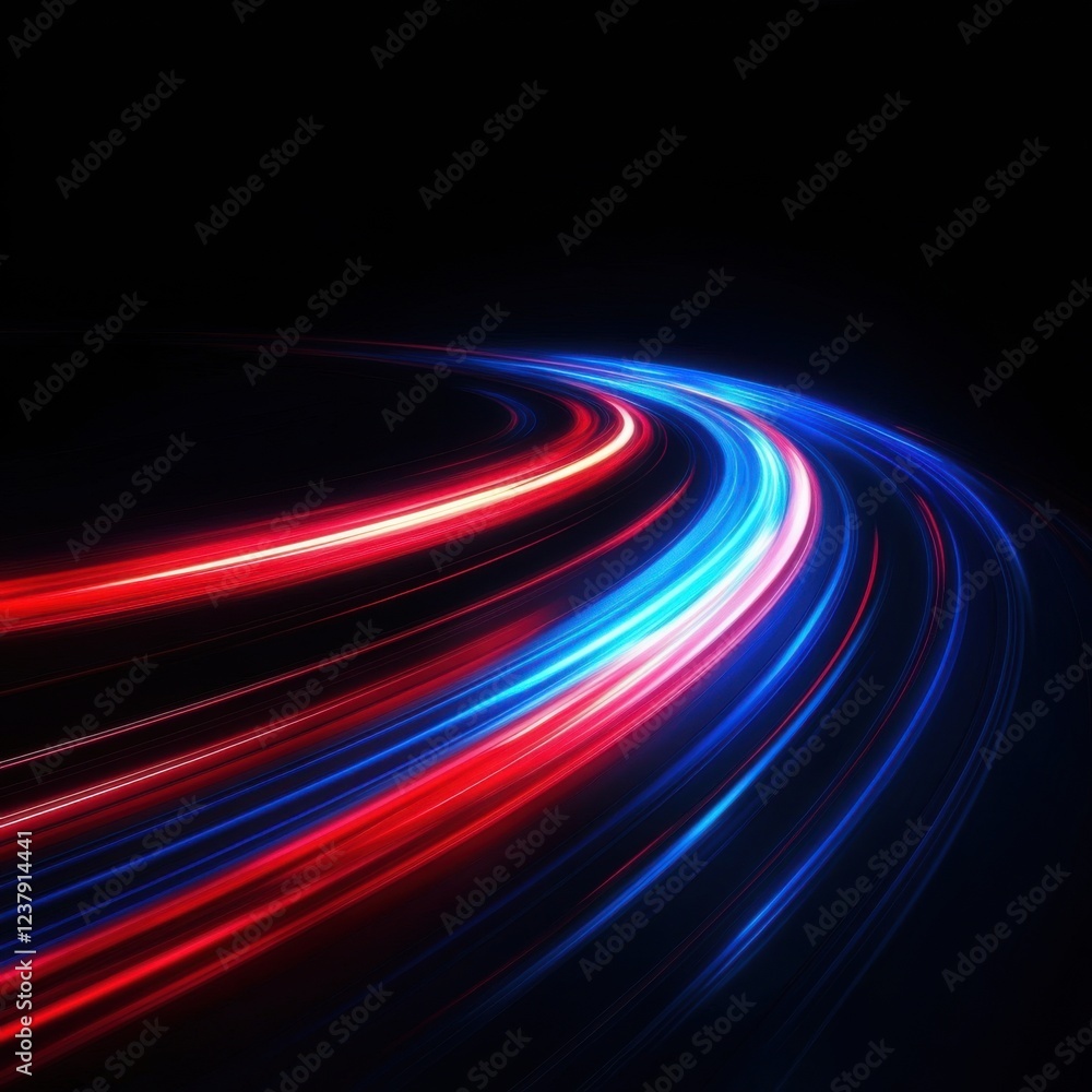 Poster abstract light trails: dynamic red and blue curves in motion
