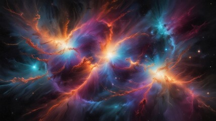 Fototapeta premium Cosmic Dance A Symphony of Celestial Hues and Nebulous Swirls in the Vast Expanse of Space