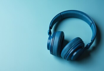 Blue headphones or earphone computer on a blue pastel background