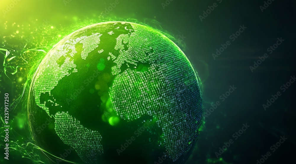 Poster digital globe with green binary code